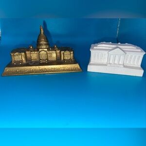 Souvenir Brass Paperweight US Capital & Marble White House Washington DC Bundle